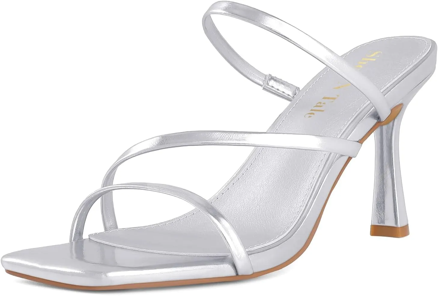 Shoe'N Tale Strappy Kitten Heels For Women Stiletto Mules Square Open Toe Slip On Sandals