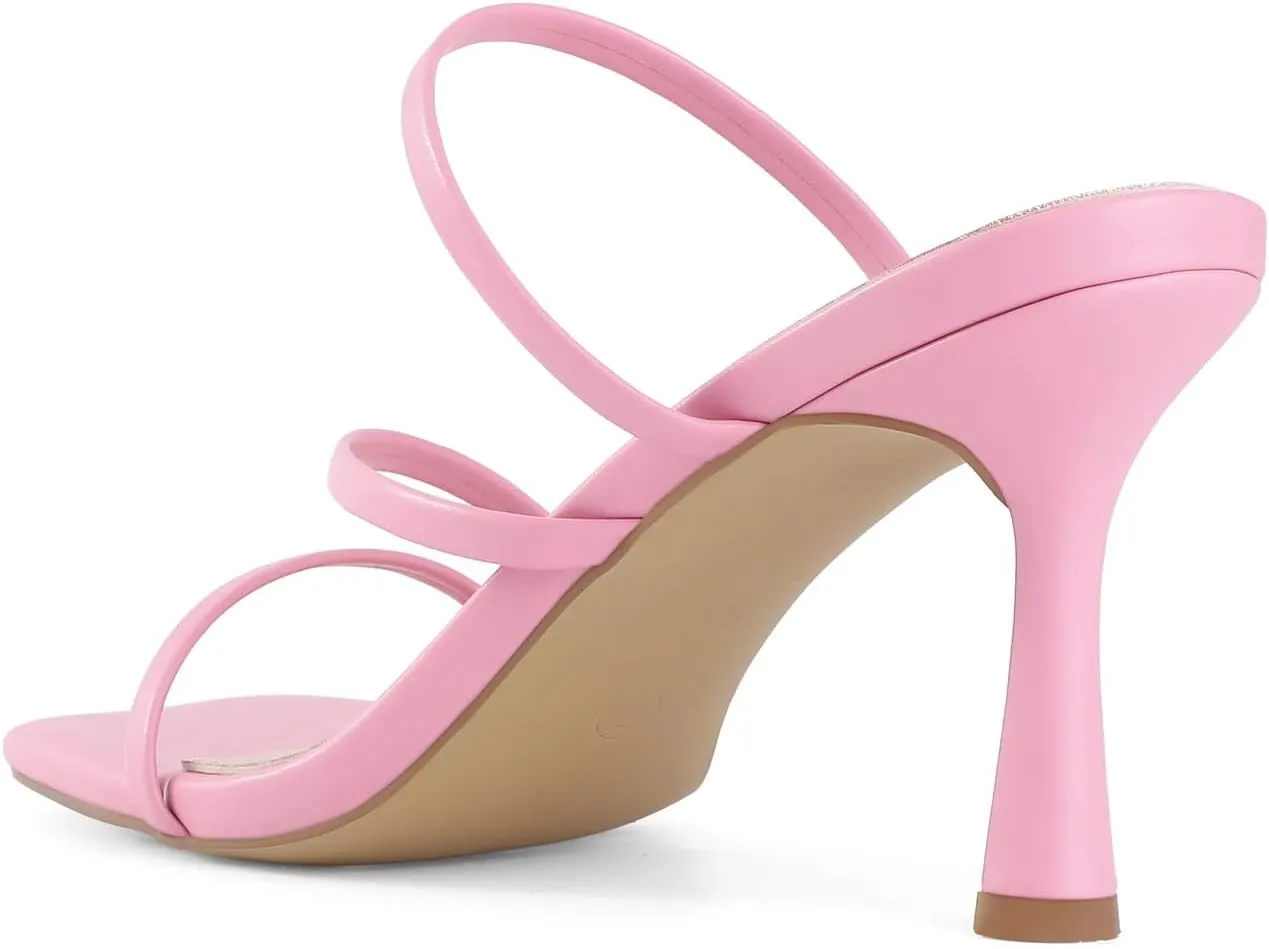 Shoe'N Tale Strappy Kitten Heels For Women Stiletto Mules Square Open Toe Slip On Sandals