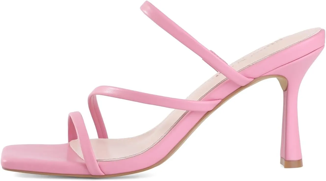 Shoe'N Tale Strappy Kitten Heels For Women Stiletto Mules Square Open Toe Slip On Sandals