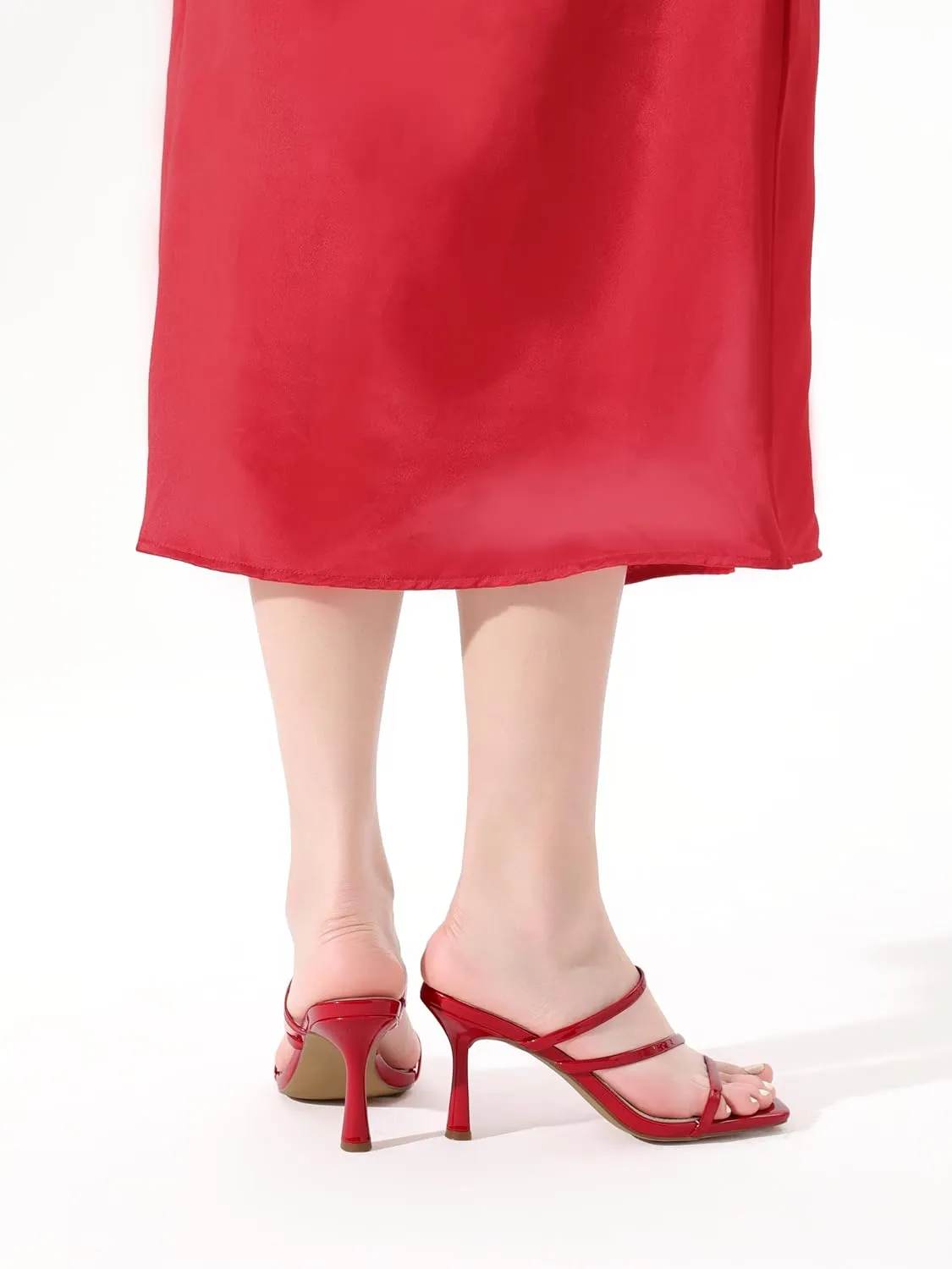 Shoe'N Tale Strappy Kitten Heels For Women Stiletto Mules Square Open Toe Slip On Sandals