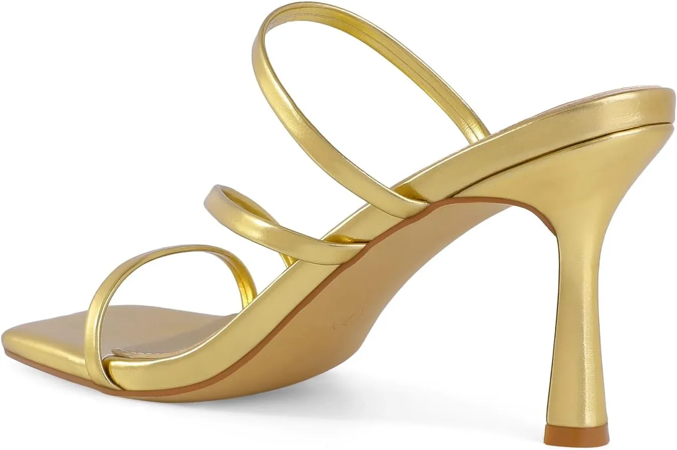 Shoe'N Tale Strappy Kitten Heels For Women Stiletto Mules Square Open Toe Slip On Sandals