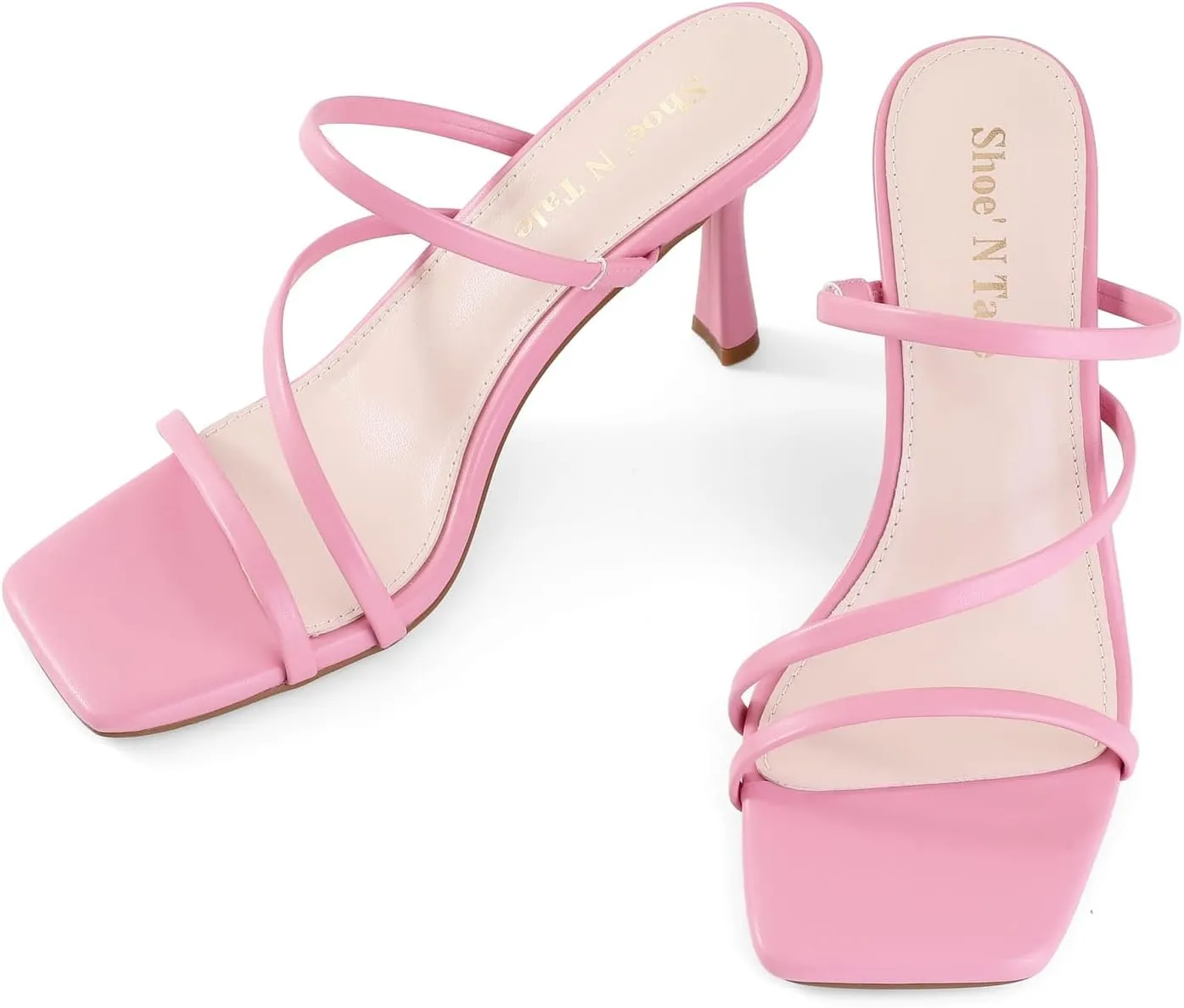 Shoe'N Tale Strappy Kitten Heels For Women Stiletto Mules Square Open Toe Slip On Sandals