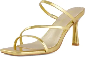 Shoe'N Tale Strappy Kitten Heels For Women Stiletto Mules Square Open Toe Slip On Sandals
