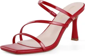Shoe'N Tale Strappy Kitten Heels For Women Stiletto Mules Square Open Toe Slip On Sandals