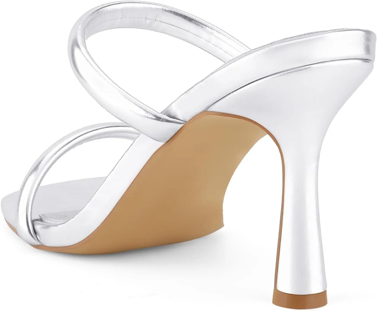 Shoe'N Tale Women's Strappy Heels Kitten Heeled Mules Two Straps Square Open Toe Slip On Sandals