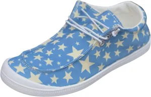 Shoes for Women Flats Canvas Stars Print Slip On Sneakers Lace Up Comfort Low Top Walking Loafers