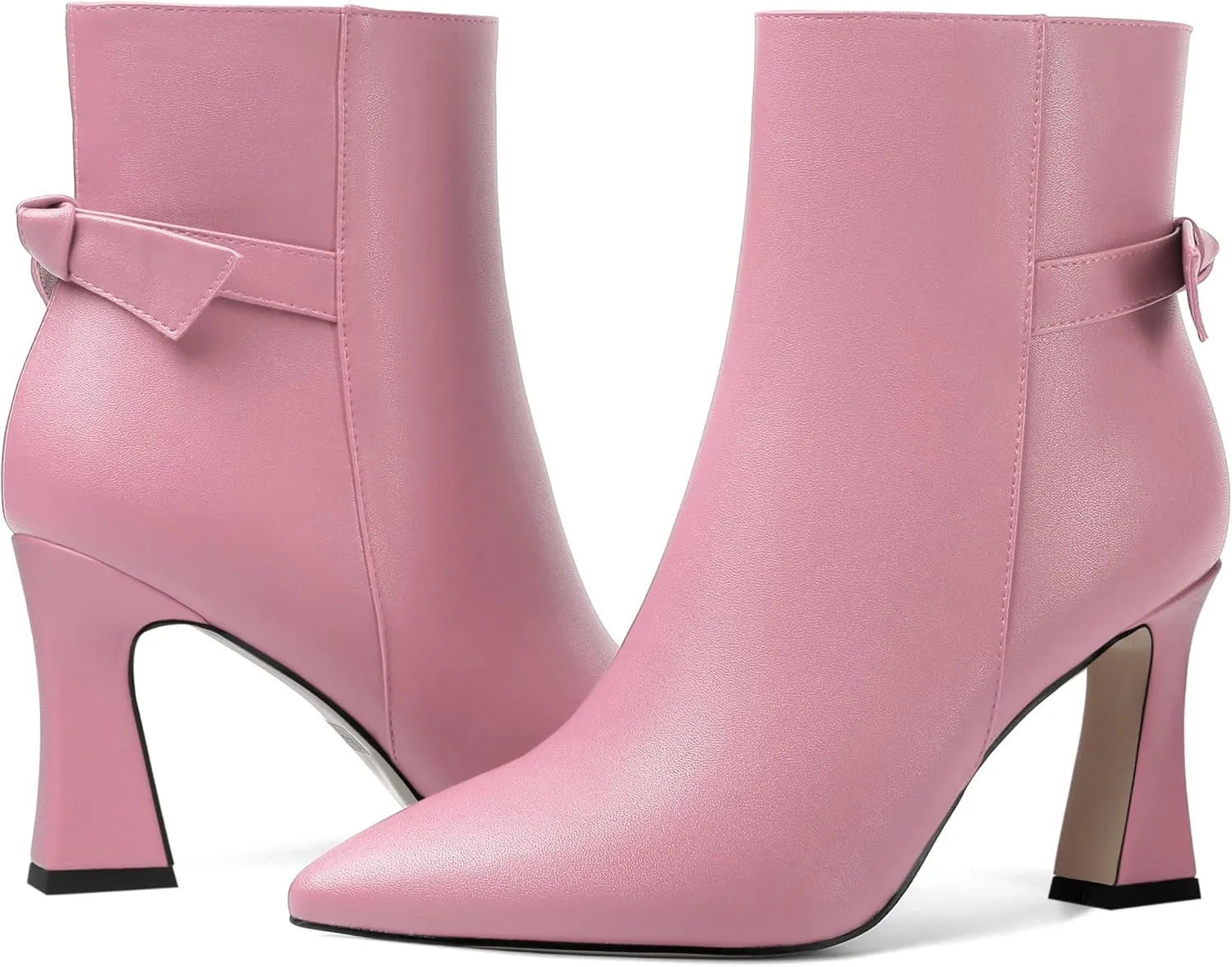 SHOWFOREST Womens Pointed Toe Solid Dating Zip Cold Weather Matte Block High Heel Ankle High Boots 3.3 Inch