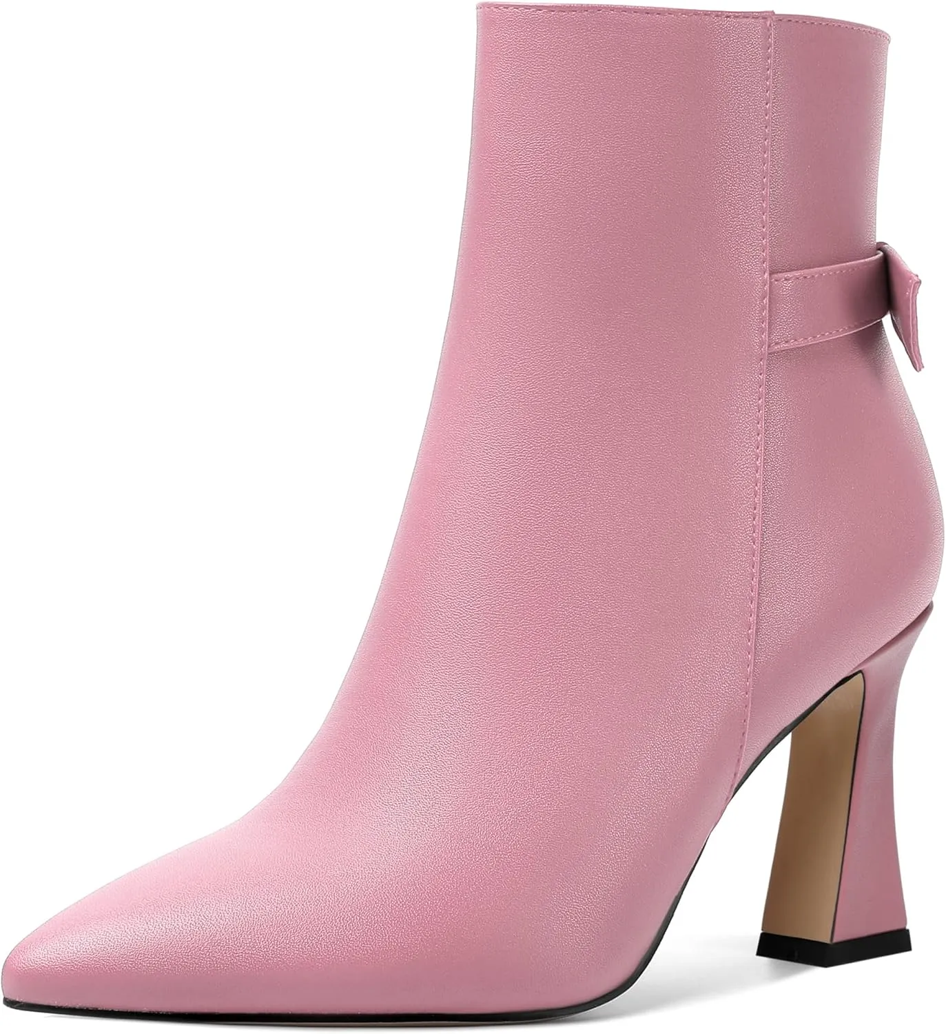 SHOWFOREST Womens Pointed Toe Solid Dating Zip Cold Weather Matte Block High Heel Ankle High Boots 3.3 Inch