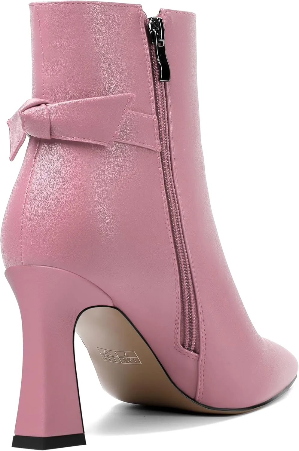 SHOWFOREST Womens Pointed Toe Solid Dating Zip Cold Weather Matte Block High Heel Ankle High Boots 3.3 Inch