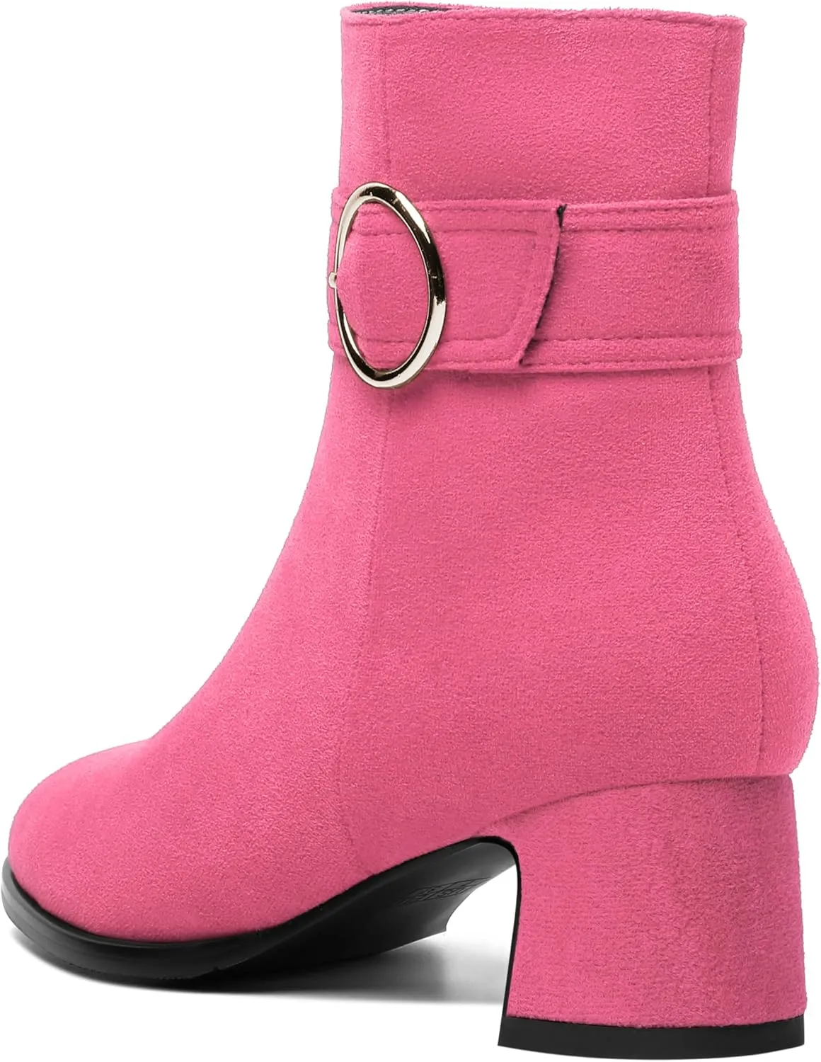 SHOWFOREST Womens Round Toe Travel Buckle Suede Solid Hiking Ankle Strap Chunky Low Heel Ankle High Boots 2 Inch
