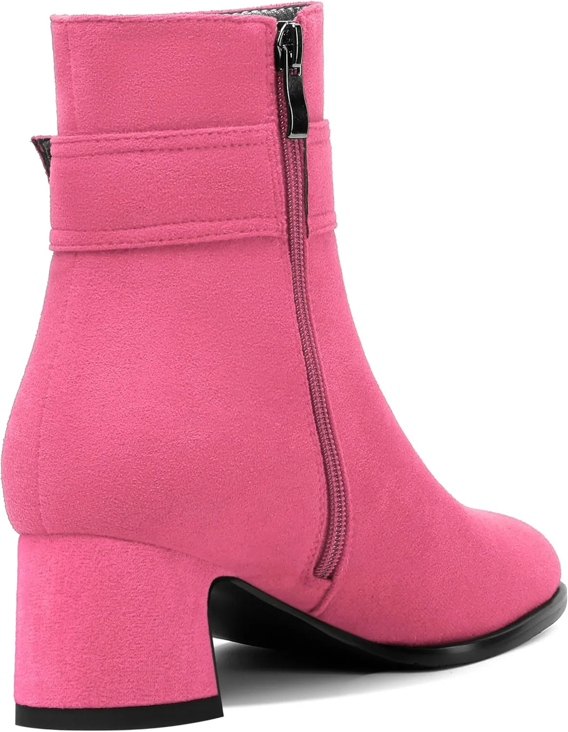 SHOWFOREST Womens Round Toe Travel Buckle Suede Solid Hiking Ankle Strap Chunky Low Heel Ankle High Boots 2 Inch