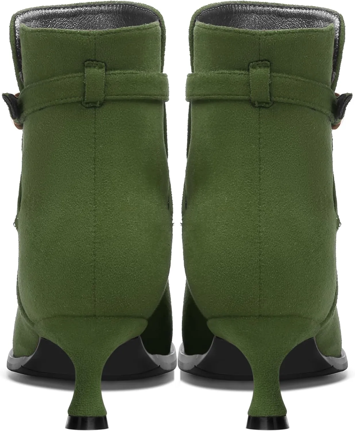 SHOWFOREST Womens Solid Cold Weather Dating Buckle Suede Ankle Strap Round Toe Kitten Low Heel Ankle High Boots 2 Inch