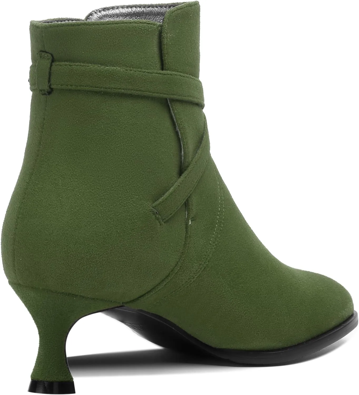SHOWFOREST Womens Solid Cold Weather Dating Buckle Suede Ankle Strap Round Toe Kitten Low Heel Ankle High Boots 2 Inch