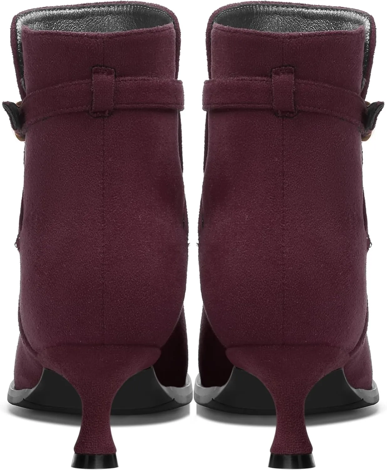 SHOWFOREST Womens Solid Cold Weather Dating Buckle Suede Ankle Strap Round Toe Kitten Low Heel Ankle High Boots 2 Inch