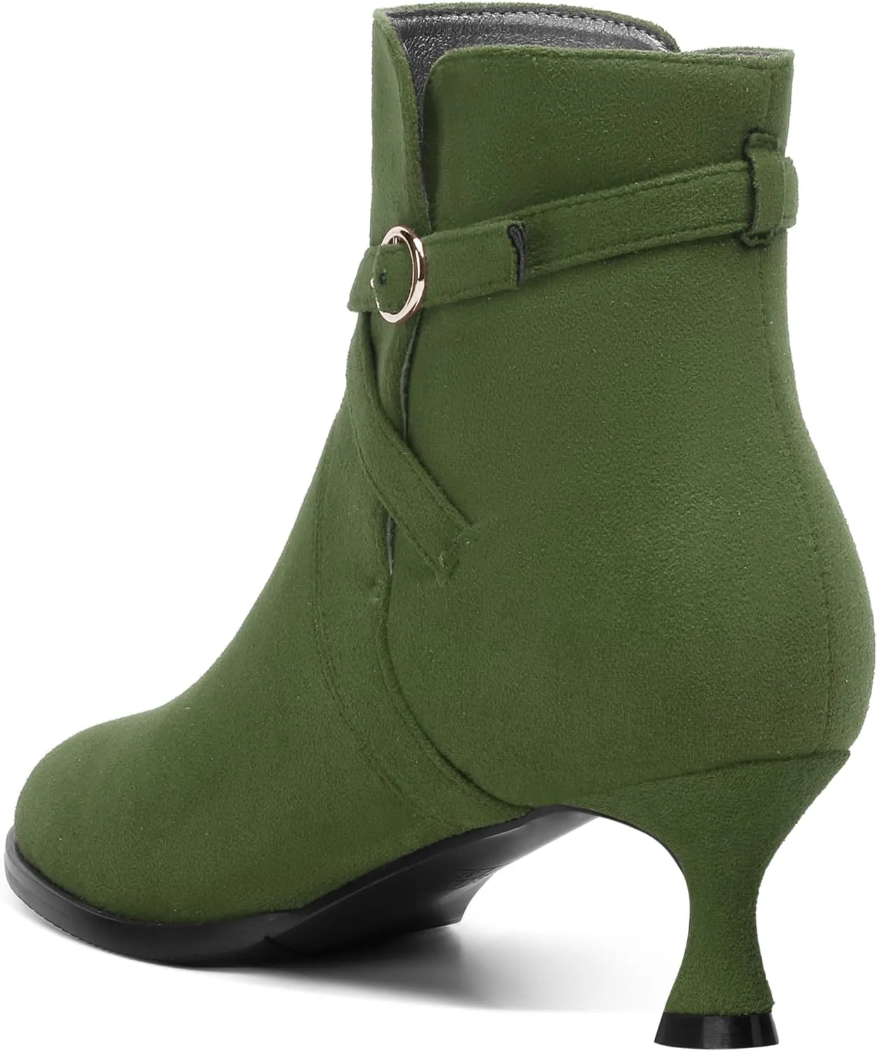 SHOWFOREST Womens Solid Cold Weather Dating Buckle Suede Ankle Strap Round Toe Kitten Low Heel Ankle High Boots 2 Inch