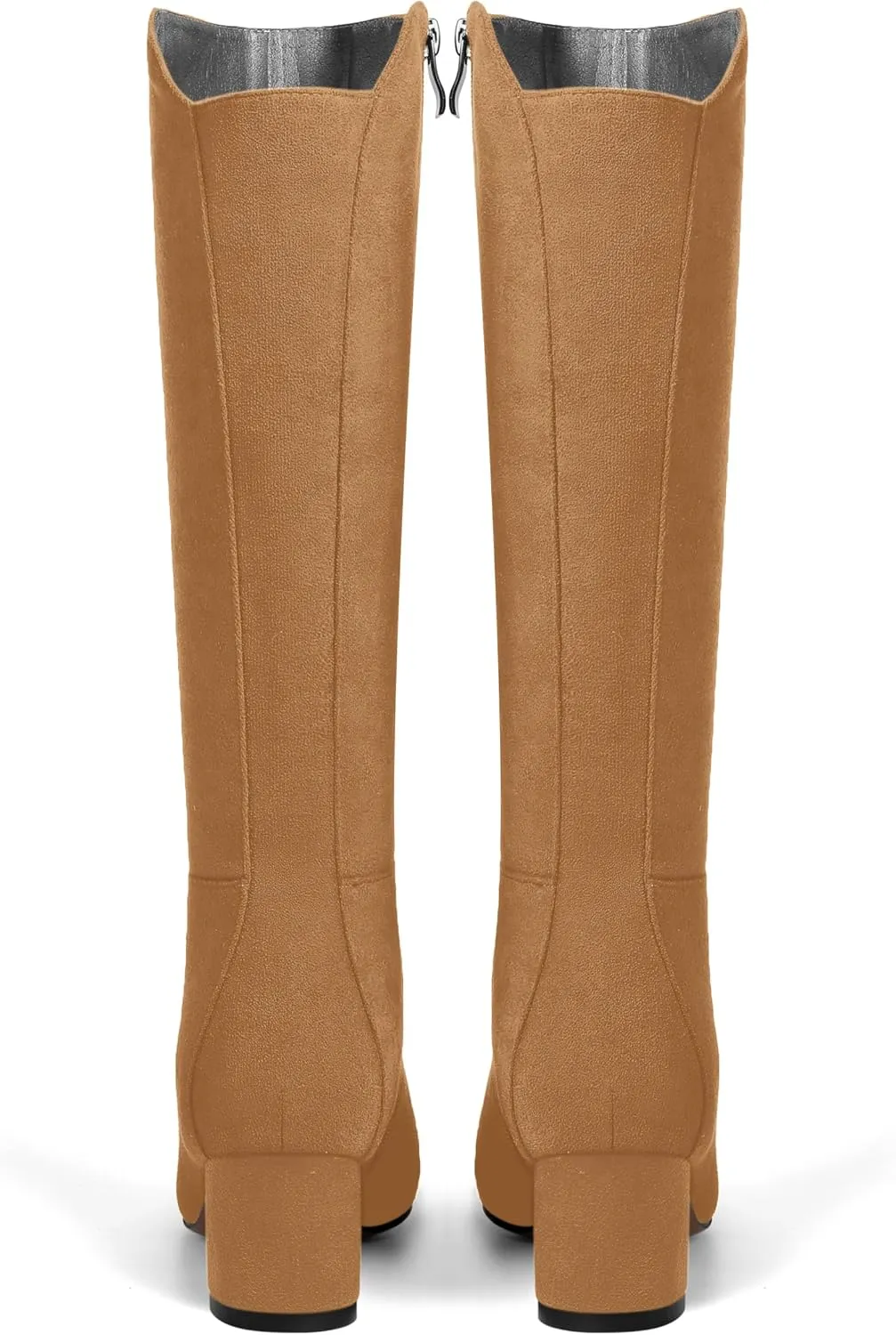 SHOWFOREST Womens Zip Solid Outdoor Cute Round Toe Suede Chunky Low Heel Knee High Boots 2 Inch