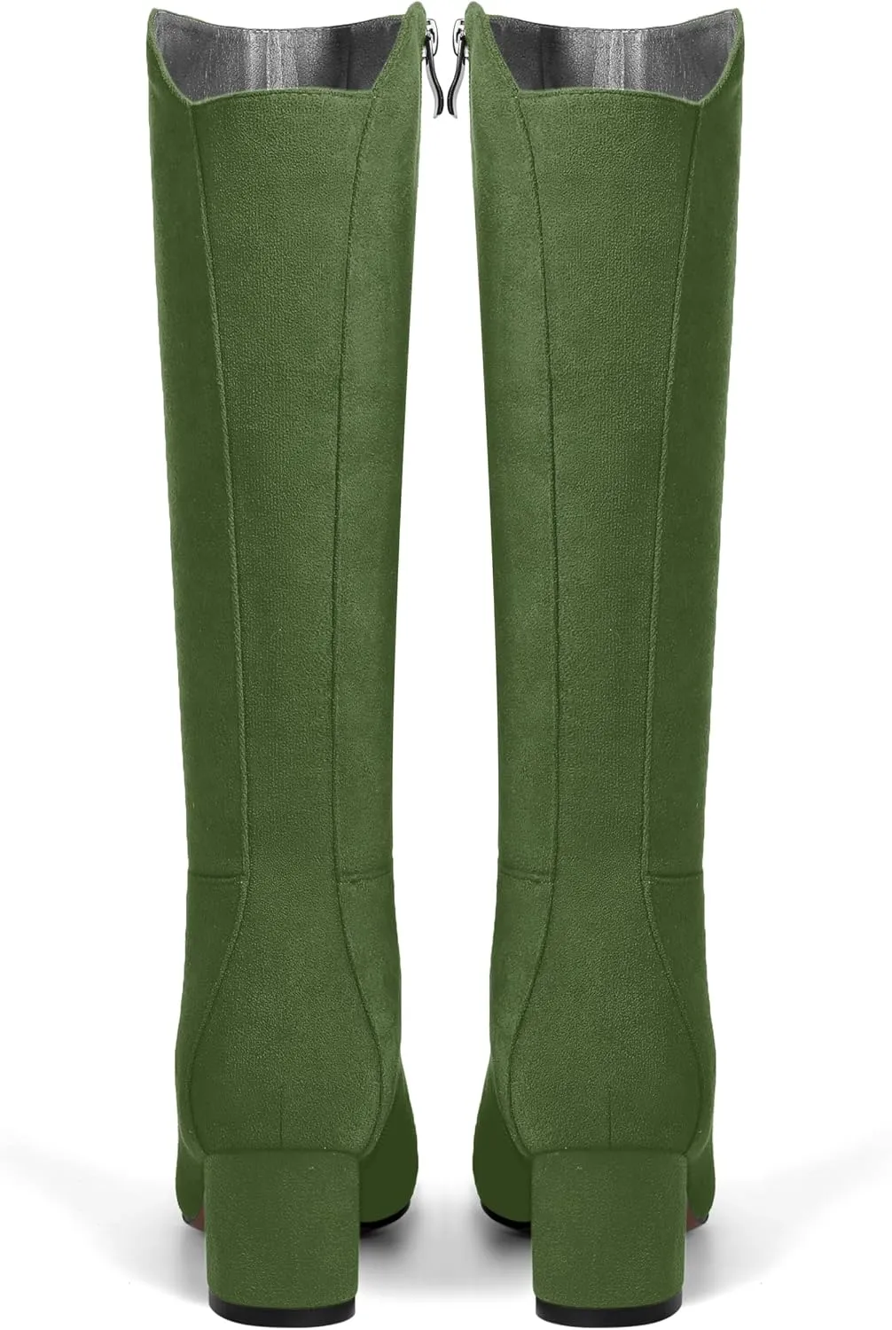 SHOWFOREST Womens Zip Solid Outdoor Cute Round Toe Suede Chunky Low Heel Knee High Boots 2 Inch