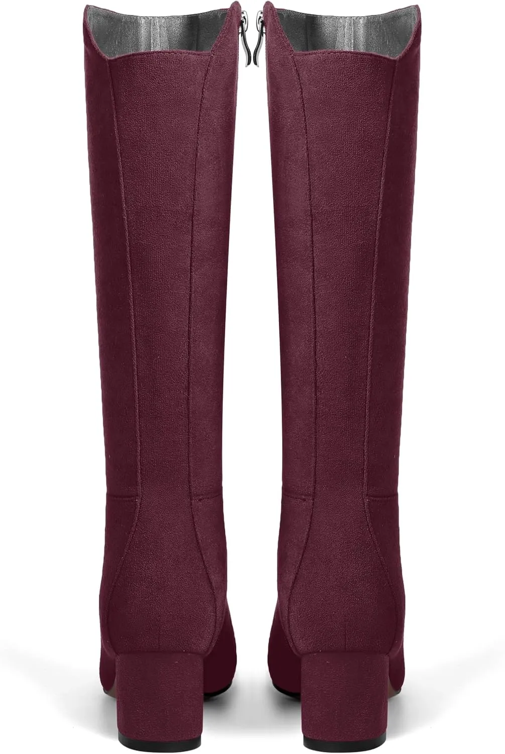 SHOWFOREST Womens Zip Solid Outdoor Cute Round Toe Suede Chunky Low Heel Knee High Boots 2 Inch