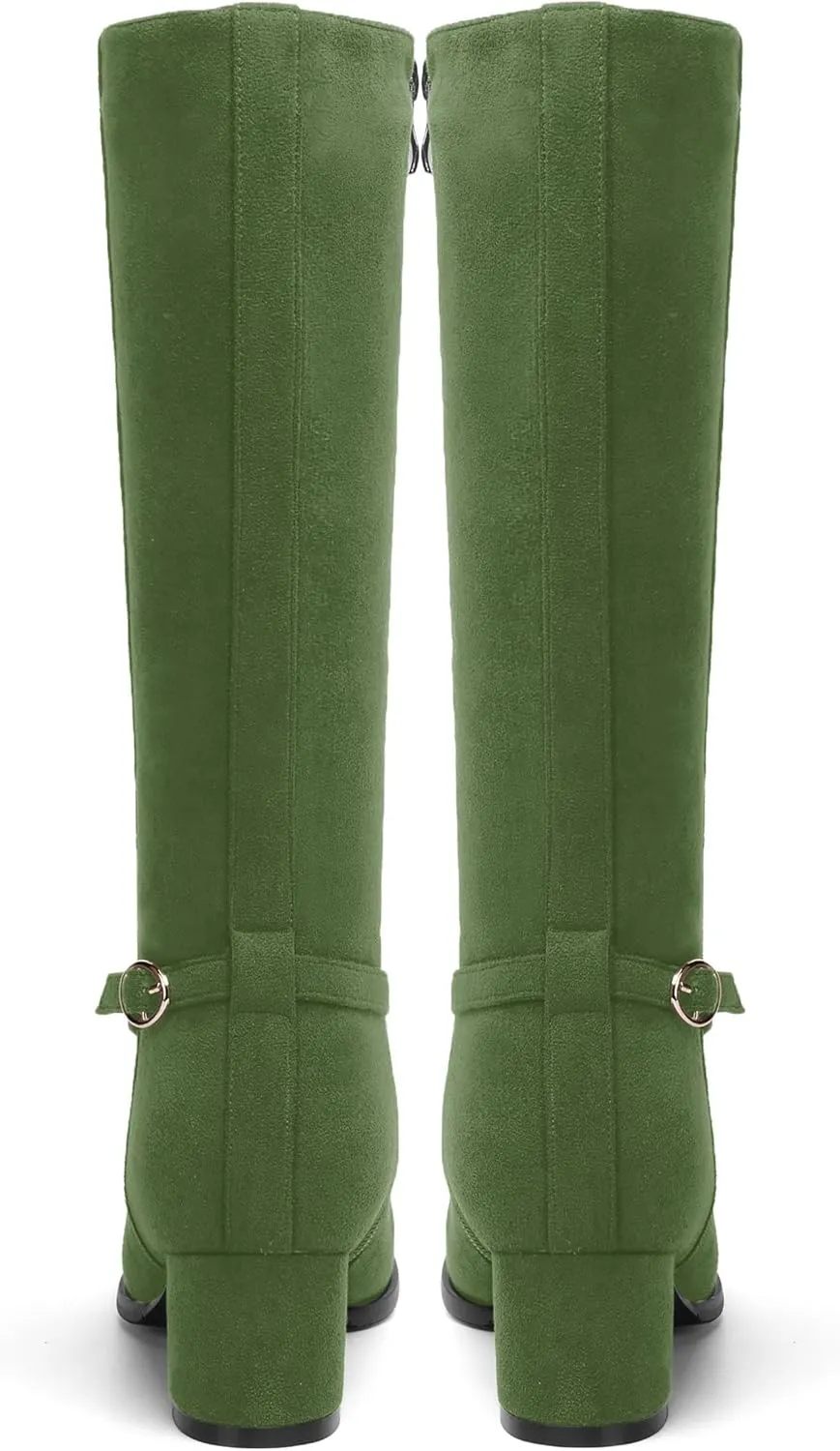 SHOWFOREST Womens Zip Suede Solid Outdoor Round Toe Sexy Chunky Low Heel Mid Calf Boots 2 Inch
