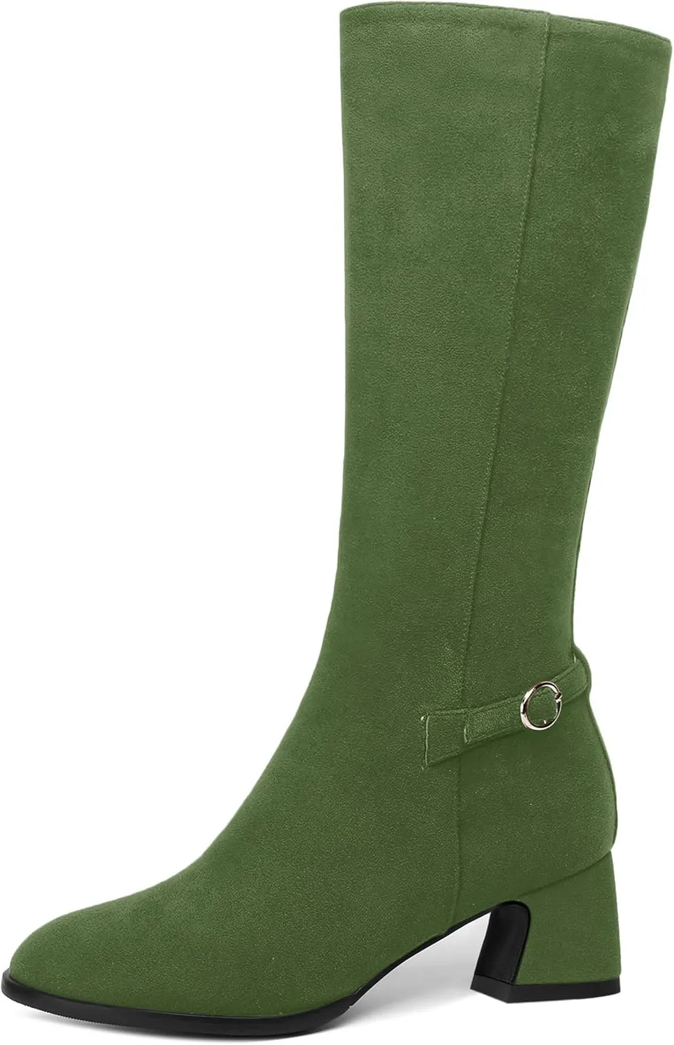 SHOWFOREST Womens Zip Suede Solid Outdoor Round Toe Sexy Chunky Low Heel Mid Calf Boots 2 Inch