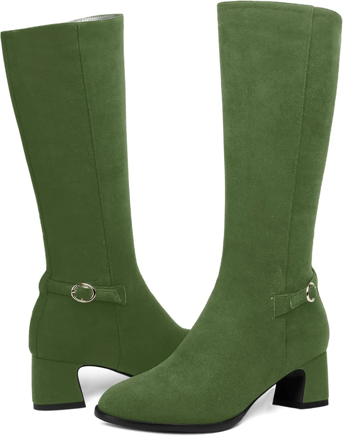 SHOWFOREST Womens Zip Suede Solid Outdoor Round Toe Sexy Chunky Low Heel Mid Calf Boots 2 Inch
