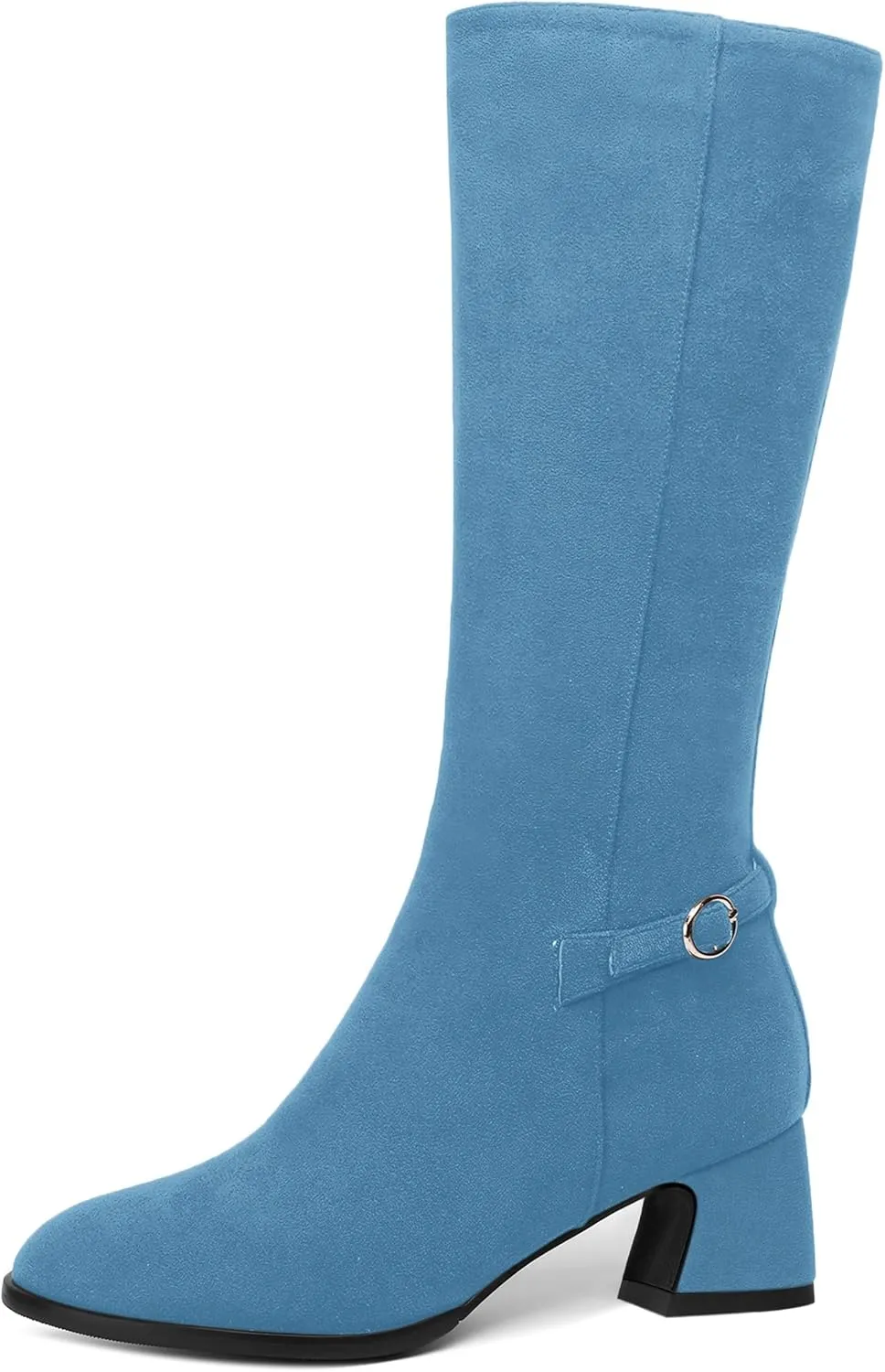 SHOWFOREST Womens Zip Suede Solid Outdoor Round Toe Sexy Chunky Low Heel Mid Calf Boots 2 Inch