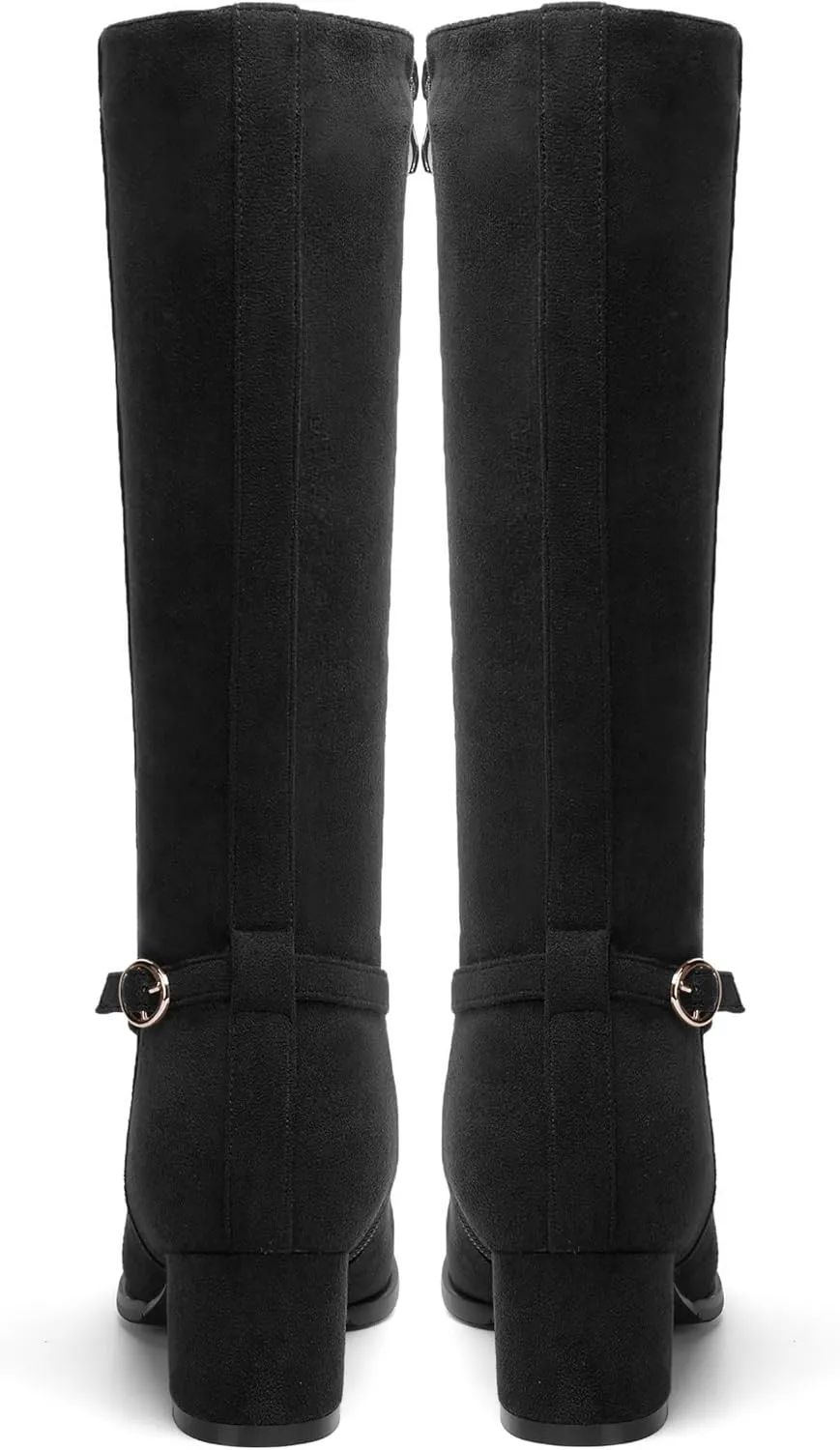 SHOWFOREST Womens Zip Suede Solid Outdoor Round Toe Sexy Chunky Low Heel Mid Calf Boots 2 Inch