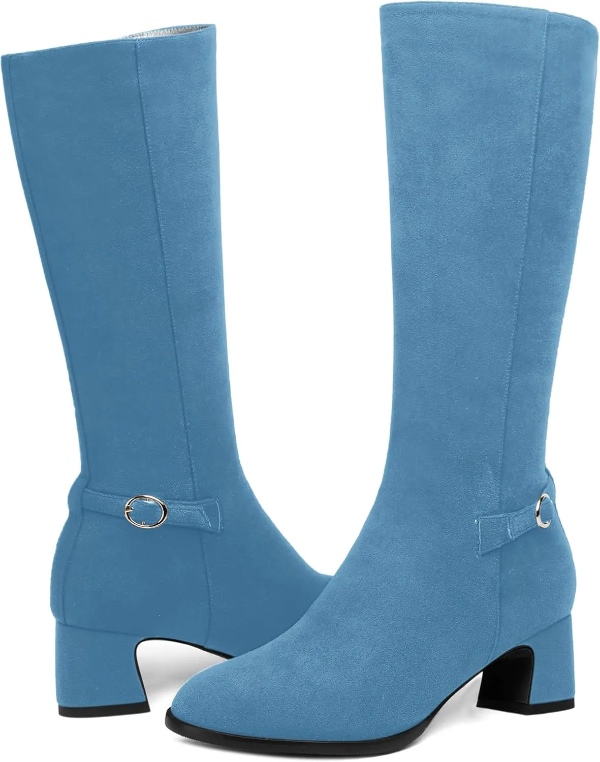 SHOWFOREST Womens Zip Suede Solid Outdoor Round Toe Sexy Chunky Low Heel Mid Calf Boots 2 Inch