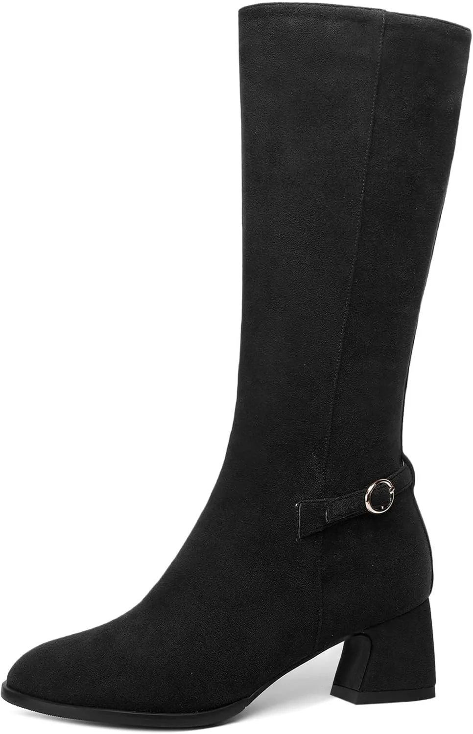 SHOWFOREST Womens Zip Suede Solid Outdoor Round Toe Sexy Chunky Low Heel Mid Calf Boots 2 Inch