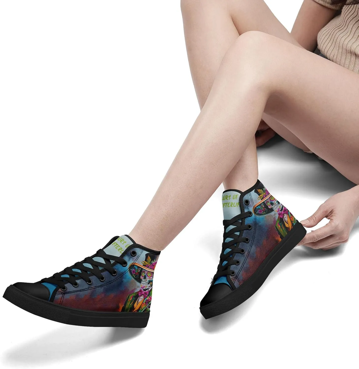 Skull Fashion High-Top Canvas Sneakers for Men Women Casual Tennis Shoes Classic Lace Up Walking Shoes