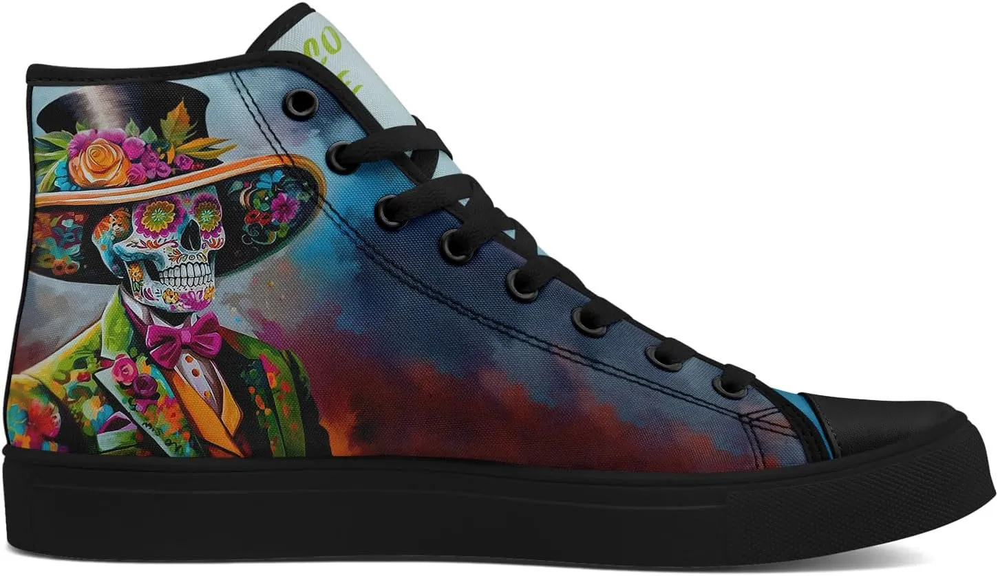 Skull Fashion High-Top Canvas Sneakers for Men Women Casual Tennis Shoes Classic Lace Up Walking Shoes