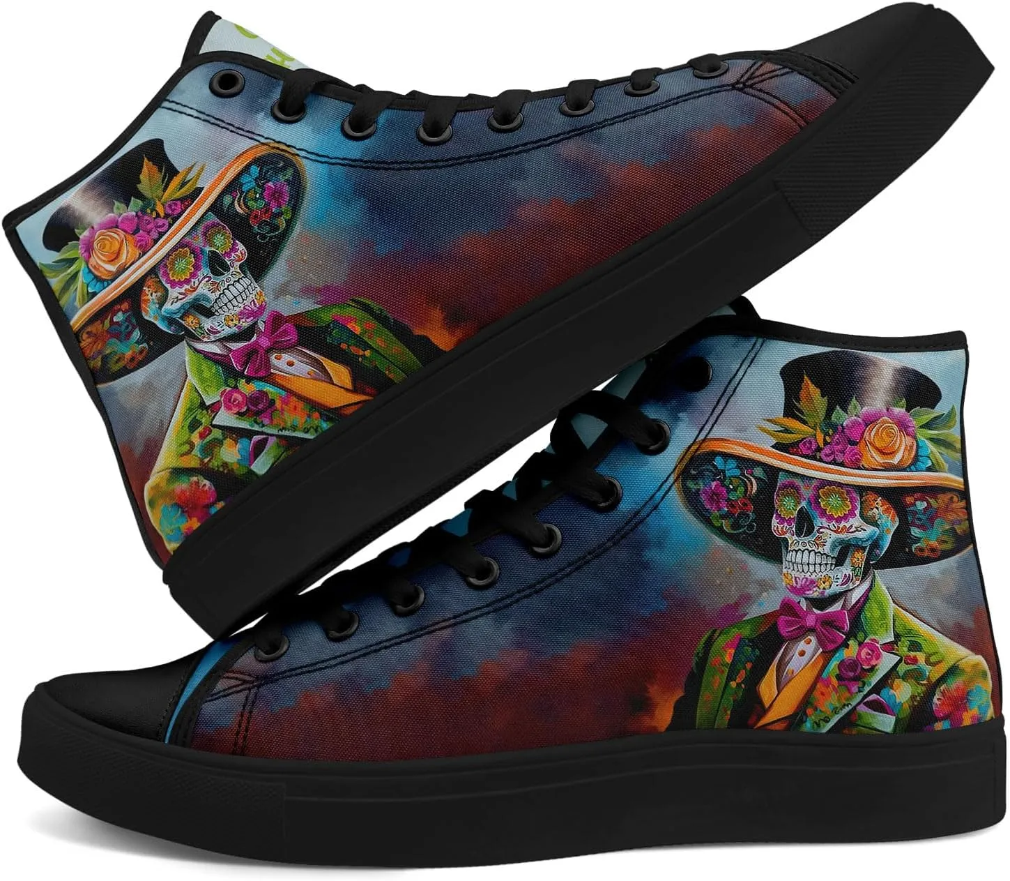 Skull Fashion High-Top Canvas Sneakers for Men Women Casual Tennis Shoes Classic Lace Up Walking Shoes