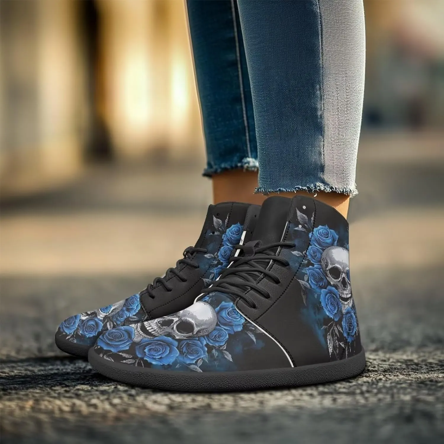 Skull High Top Work Barefoot Shoes Running Sneakers Non Slip Walking Tennis Shoes for Women Men
