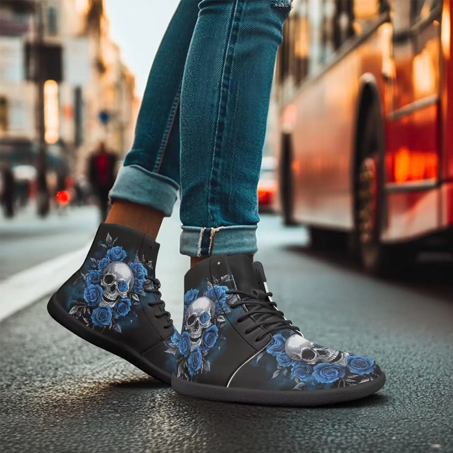 Skull High Top Work Barefoot Shoes Running Sneakers Non Slip Walking Tennis Shoes for Women Men