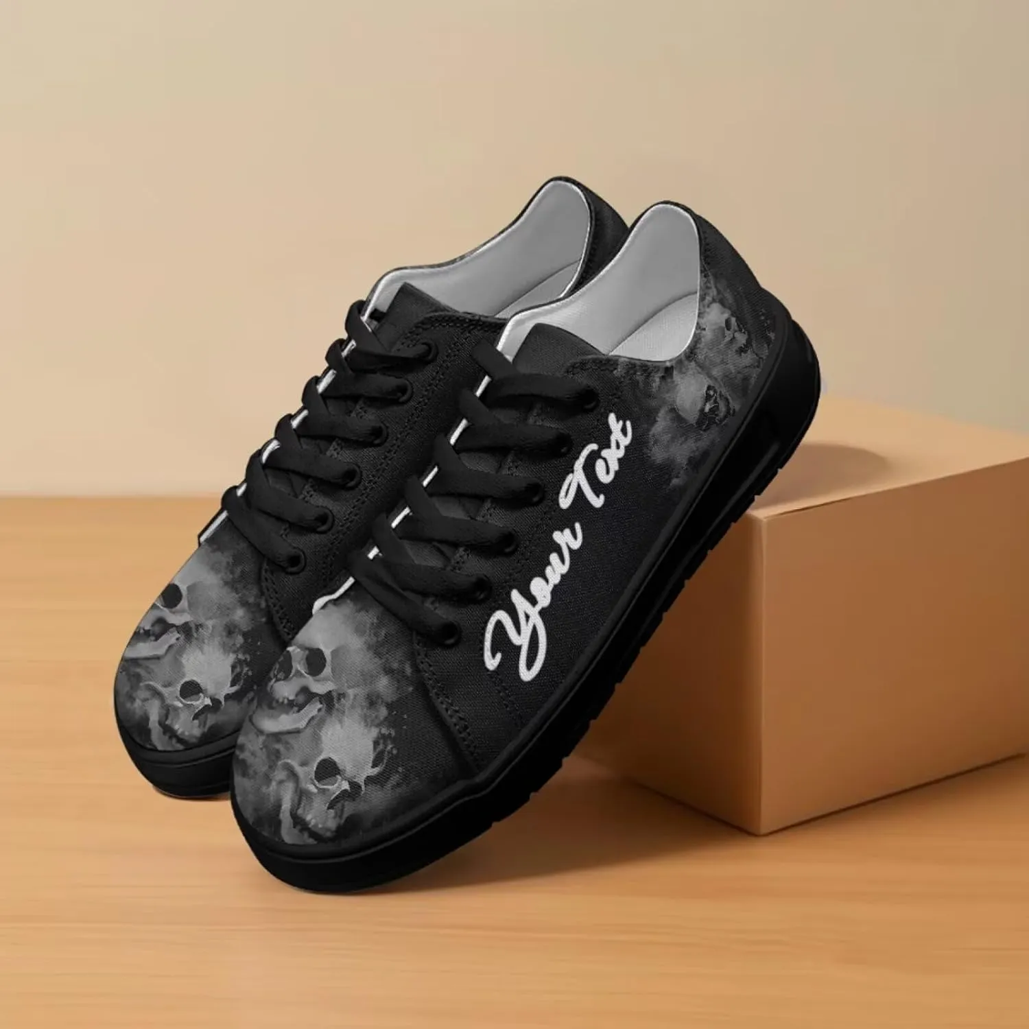 Skull Print Custom Walking Shoes for Women Men Canvas Work Running Sneaker with Your Name & Text
