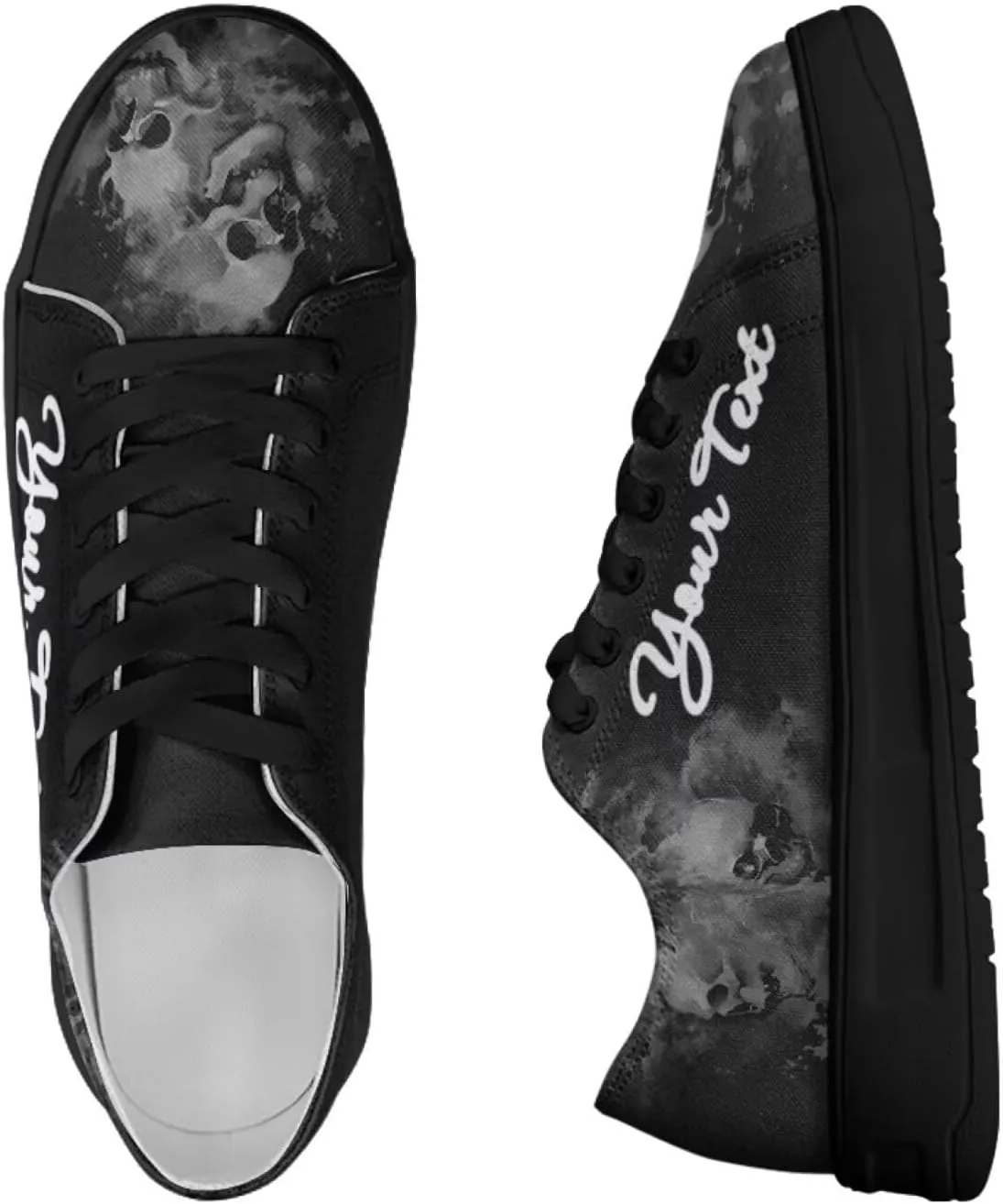 Skull Print Custom Walking Shoes for Women Men Canvas Work Running Sneaker with Your Name & Text