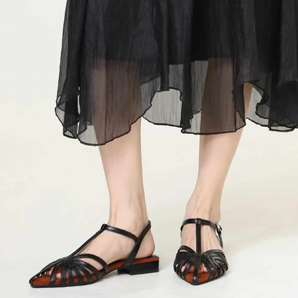 Slingback Flat Sandals for Women Woven Strap Closed Round Toe Slides Comfortable Low Heel Travel Beach Dressy Shoes