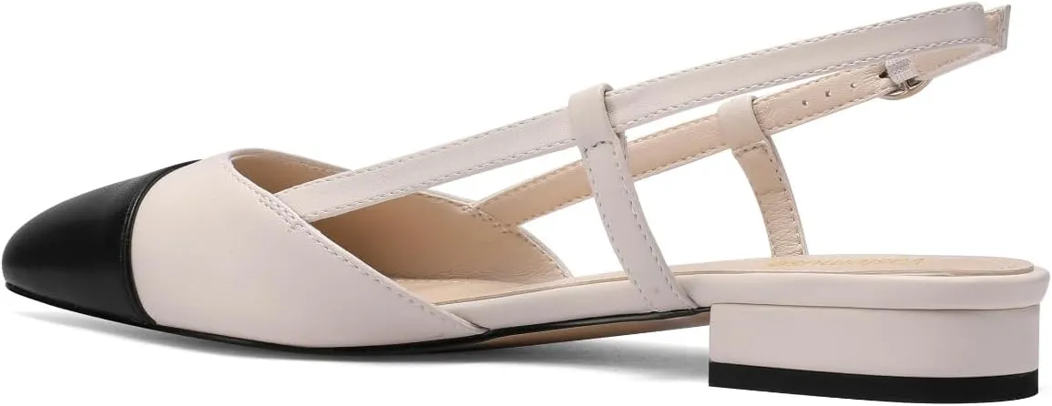 Slingback Flats for Women Two Toned Double Strap Block Low Heel Flats Classic Womens Sandals Comfortable Dressy