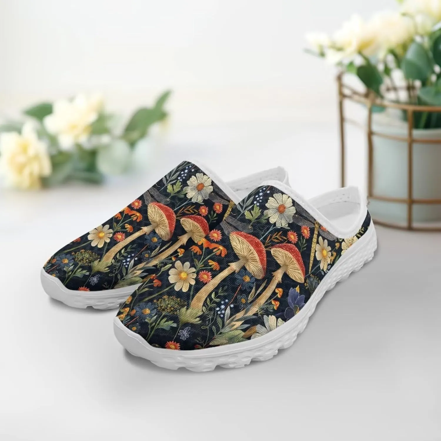 Slip On Shoes Women Barefoot Water Shoes Casual Mesh Flats Mules with Non Slip Sole Lightweight Closed Toe Slides for Outdoor