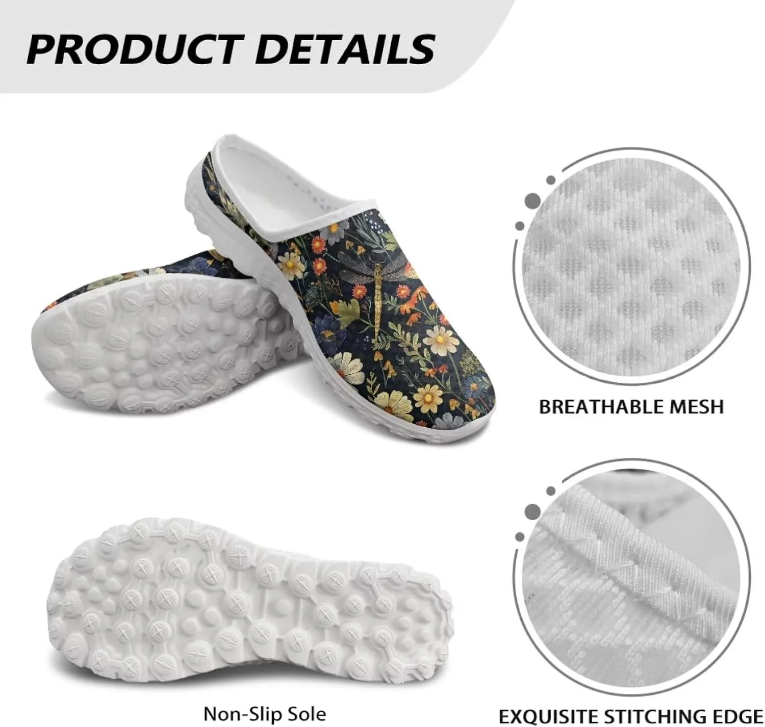 Slip On Shoes Women Barefoot Water Shoes Casual Mesh Flats Mules with Non Slip Sole Lightweight Closed Toe Slides for Outdoor