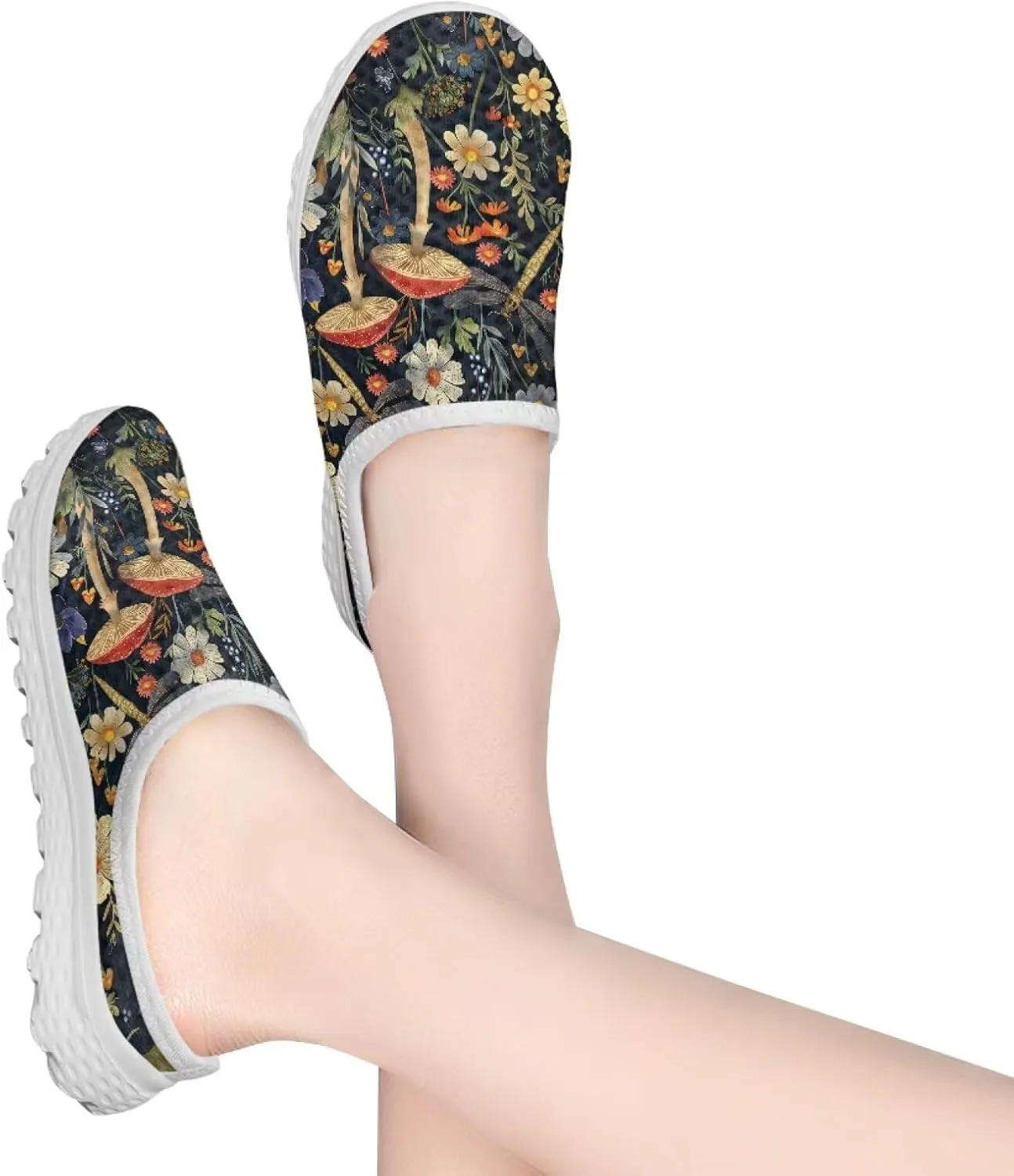 Slip On Shoes Women Barefoot Water Shoes Casual Mesh Flats Mules with Non Slip Sole Lightweight Closed Toe Slides for Outdoor