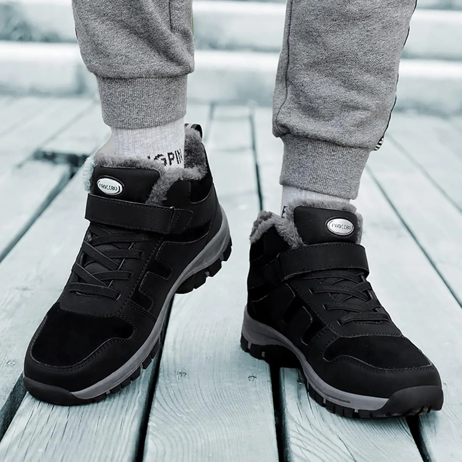 Slip on Walking Shoes Men Winter Warm Faux Furry Lined Hiking Snow Boots Comfortable Memory Foam Breathable Mesh Fashion High Top Sneakers Non Slip Indoor Outdoor Athletic Running Shoes
