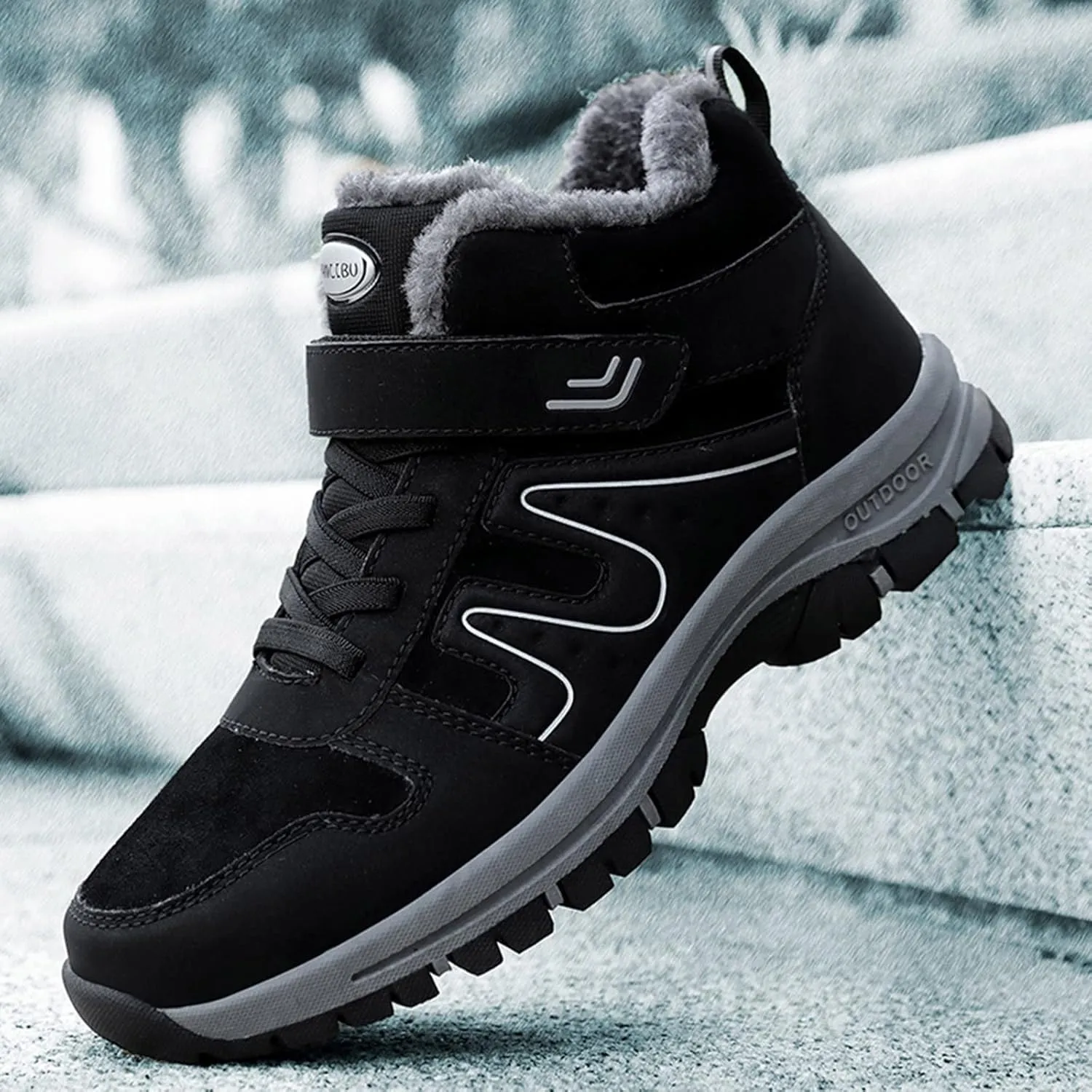Slip on Walking Shoes Men Winter Warm Faux Furry Lined Hiking Snow Boots Comfortable Memory Foam Breathable Mesh Fashion High Top Sneakers Non Slip Indoor Outdoor Athletic Running Shoes