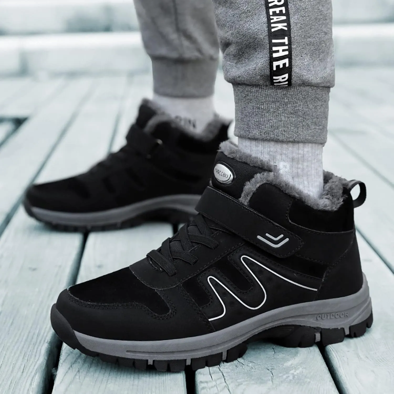 Slip on Walking Shoes Men Winter Warm Faux Furry Lined Hiking Snow Boots Comfortable Memory Foam Breathable Mesh Fashion High Top Sneakers Non Slip Indoor Outdoor Athletic Running Shoes