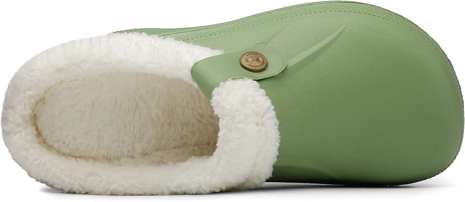 SMajong Mens Fur Lined Clogs Womens Waterproof Slippers Garden Shoes Winter Warm Plush Home House Slippers Indoor Outdoor Mules