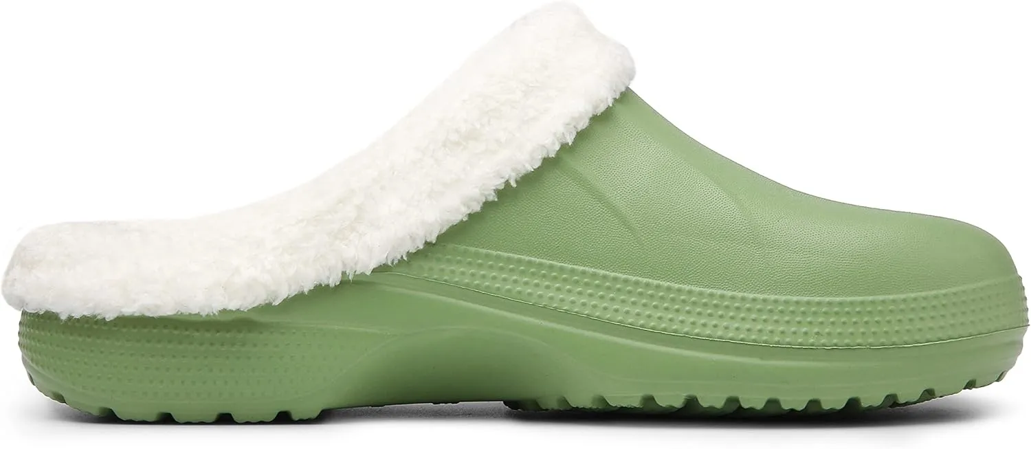 SMajong Mens Fur Lined Clogs Womens Waterproof Slippers Garden Shoes Winter Warm Plush Home House Slippers Indoor Outdoor Mules