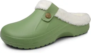 SMajong Mens Fur Lined Clogs Womens Waterproof Slippers Garden Shoes Winter Warm Plush Home House Slippers Indoor Outdoor Mules