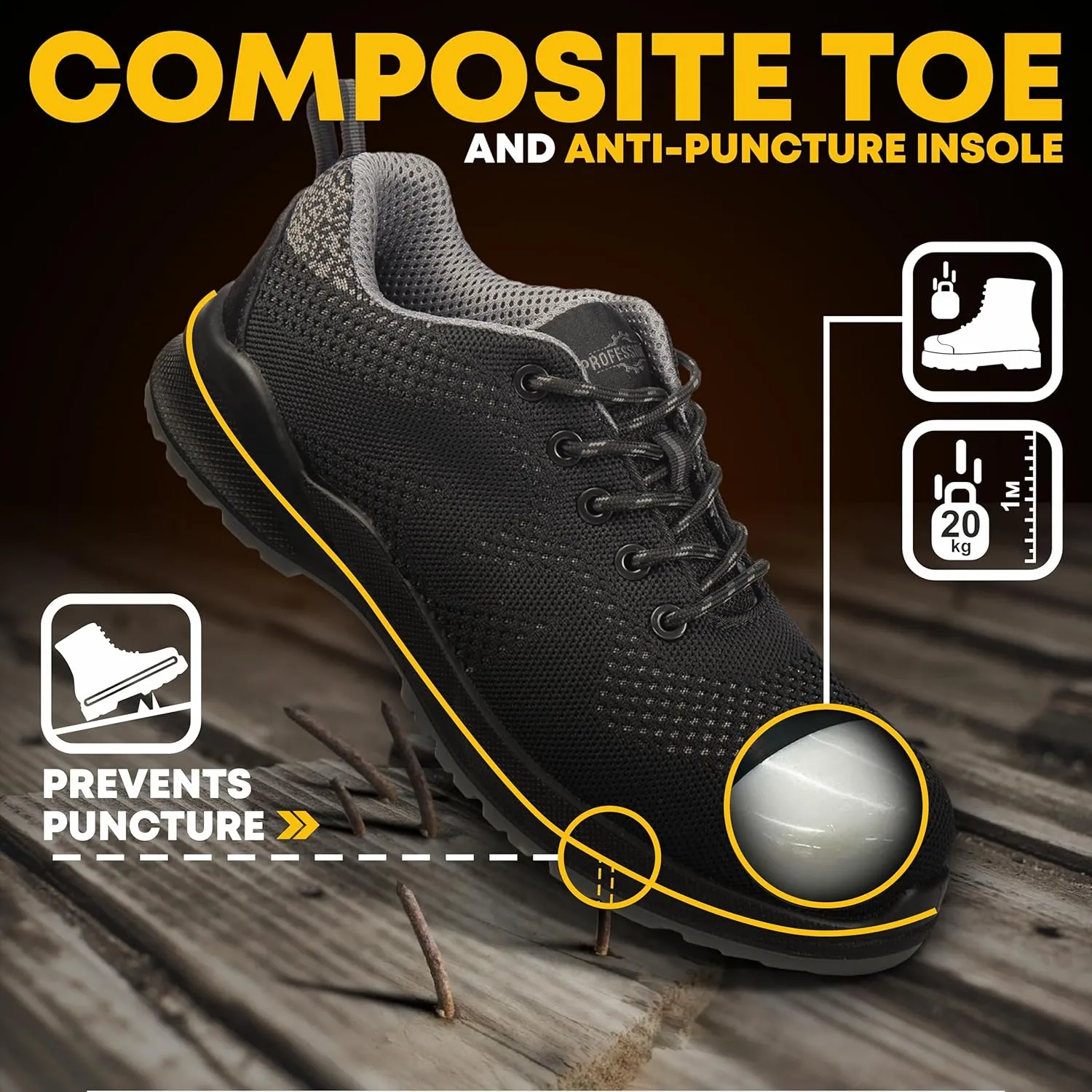 Sneakers Professional - Composite Safety Toe - Light-Weight and Durable - Safety and Utility Shoes