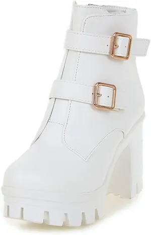 SO SIMPOK Womens Fashion Lace Up Chunky Heel Goth Platform Ankle Boots Zipper Round Toe Punk Motorcycle Combat Riding Boots