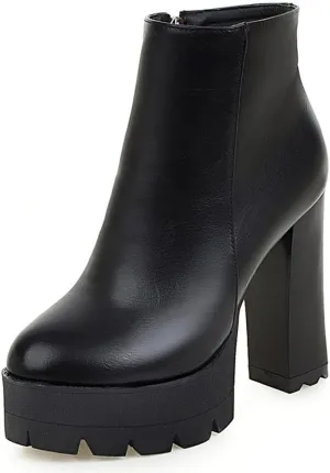 SO SIMPOK Womens Fashion Lace Up Chunky Heel Goth Platform Ankle Boots Zipper Round Toe Punk Motorcycle Combat Riding Boots
